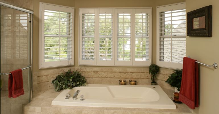 Plantation shutters in Phoenix bathroom.